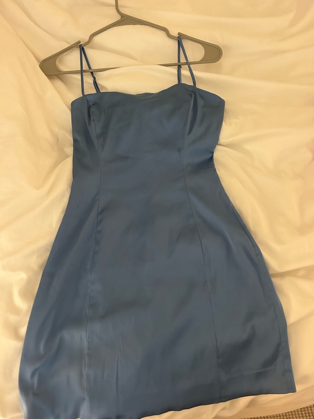 Aritzia Sunday Best Shimmer Satin Mini Dress in Slate Blue